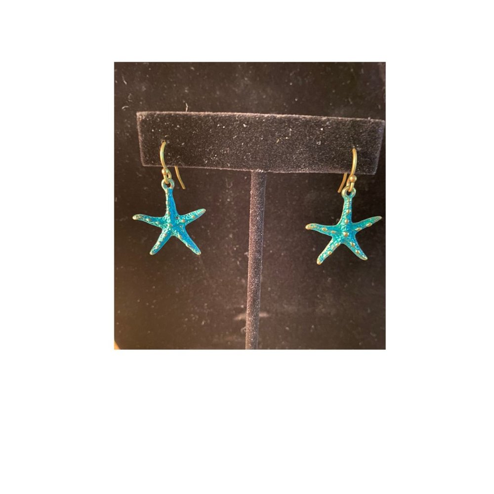 Gold Turquoise Starfish Earrings with French Ear Wires